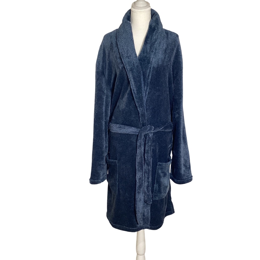 English Laundry Plush Fleece Robe Mens OS Blue Cozy Soft Warm Spa Loungewear